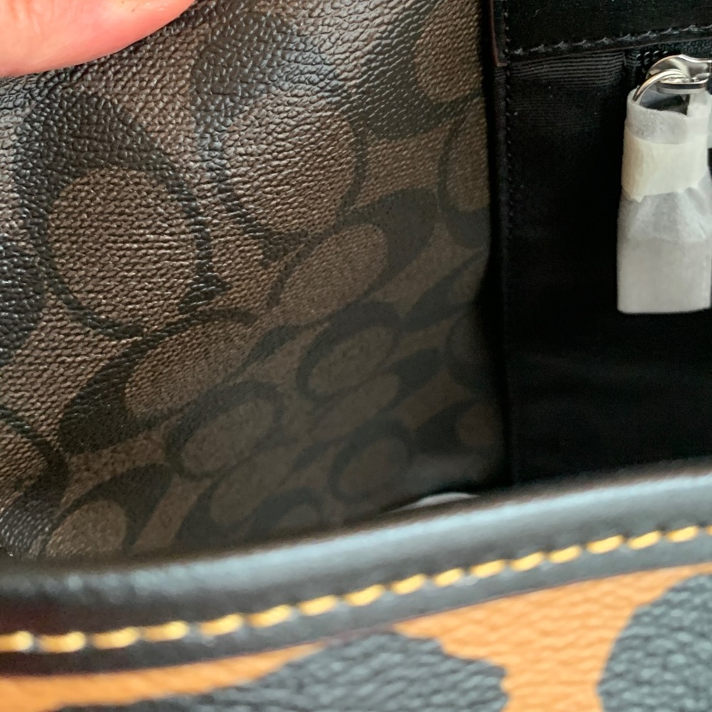 Coach Leopard Print Leather Tote Bag - Brown/Black - Picture 8 of 14